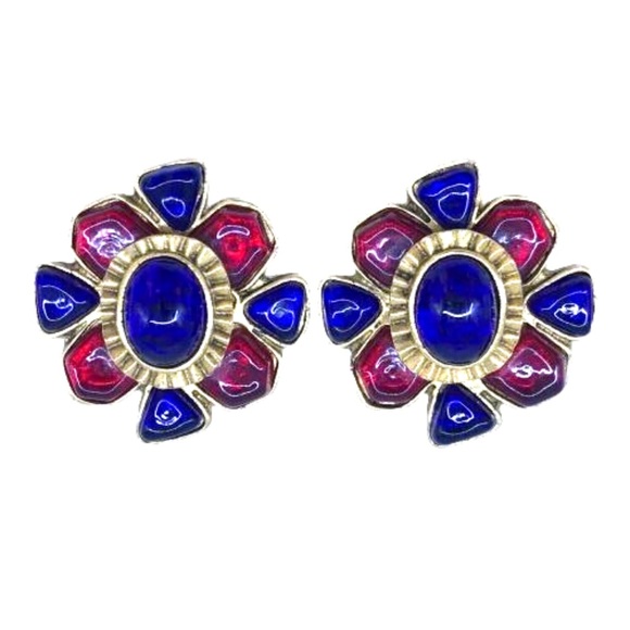 Chanel Vintage Gripoix Blue and Red Earrings - Picture 1 of 1
